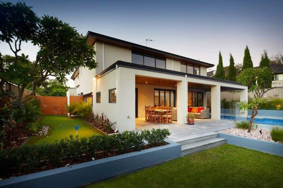 Backyard with pool, lawn and alfresco
